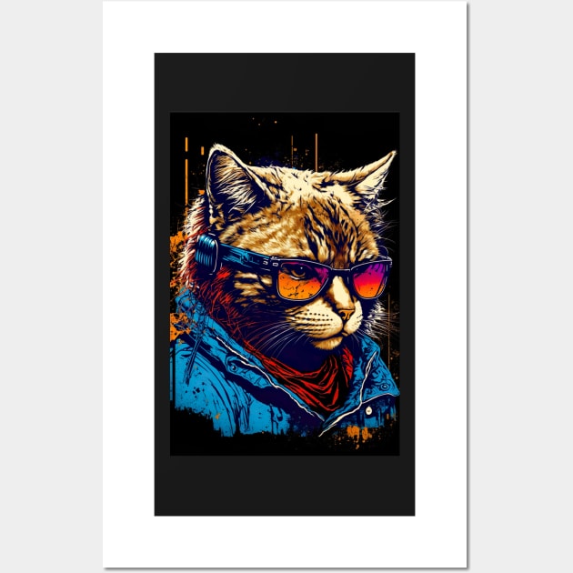 Cool cat portrait wearing a blue Jacket Wall Art by KoolArtDistrict